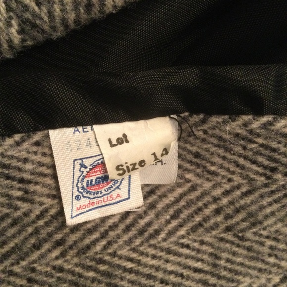 Vintage Black & White Herringbone Double Breasted Wool Overcoat Size 14 - Picture 13 of 16